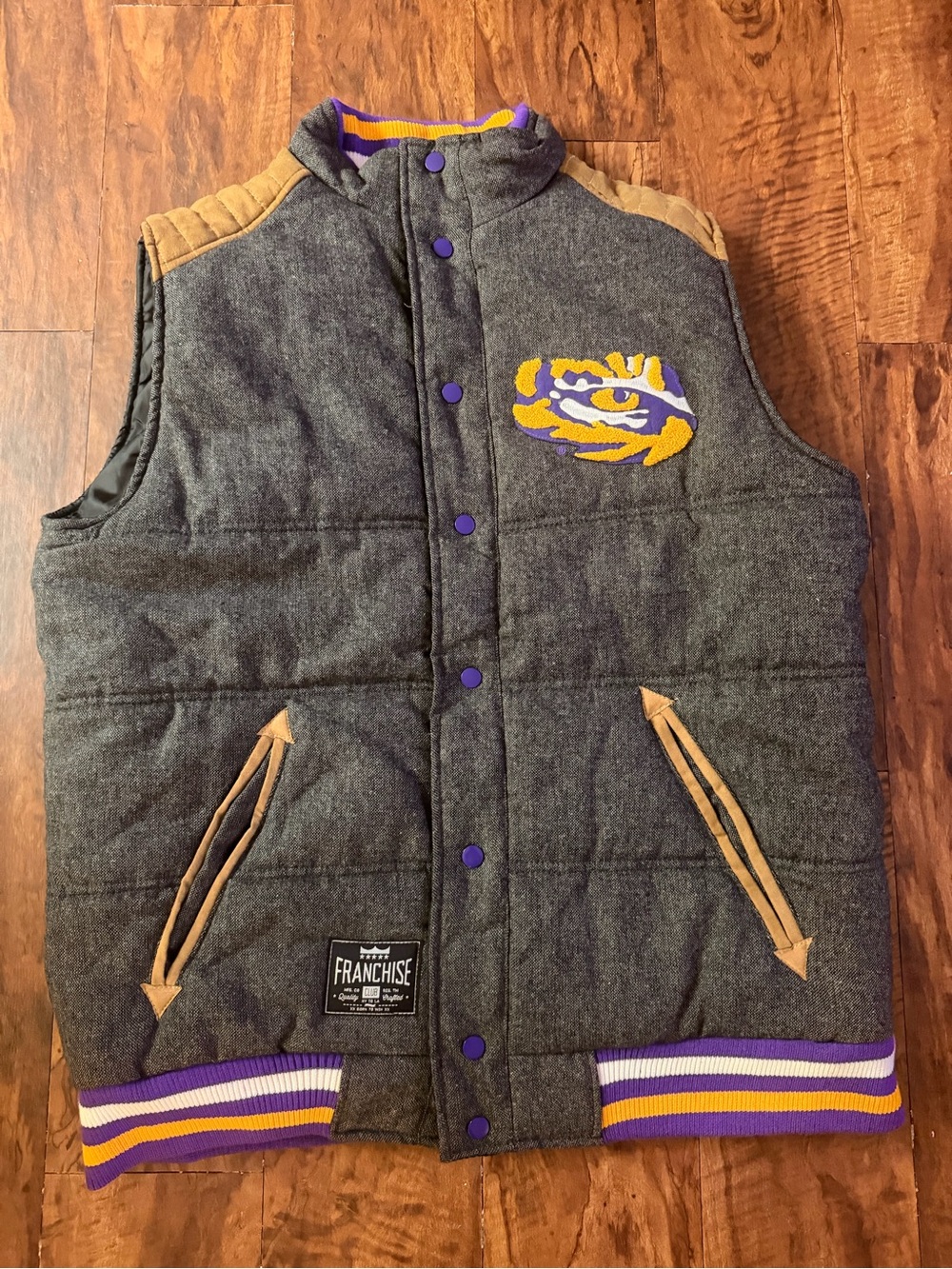 LSU Tigers Wool Blend Puffer Vest Large Franchise Club Reversible